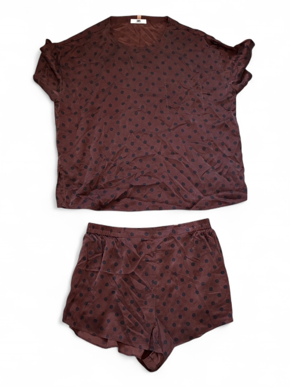Lunya Silk Brown Polka Dot Short Pajama Set